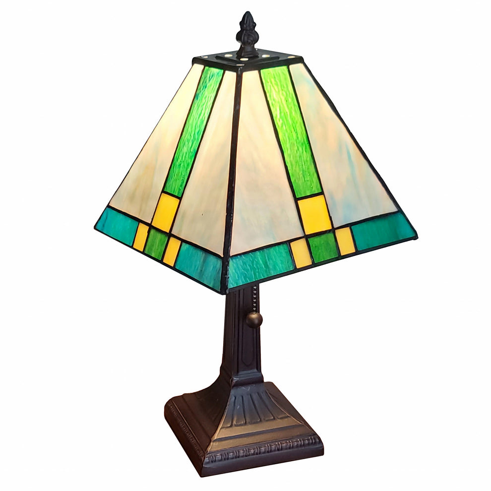 15" Tiffany Cream and Green Mission Style Table Lamp By Homeroots | Table Lamps | Modishstore - 2