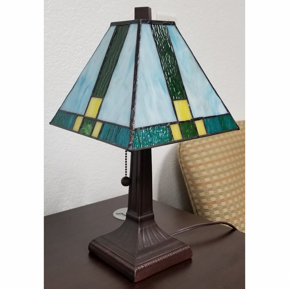 15" Tiffany Cream and Green Mission Style Table Lamp By Homeroots | Table Lamps | Modishstore - 4
