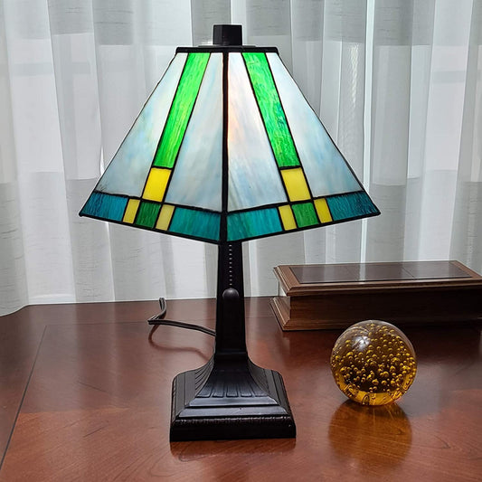 15" Tiffany Cream and Green Mission Style Table Lamp By Homeroots | Table Lamps | Modishstore