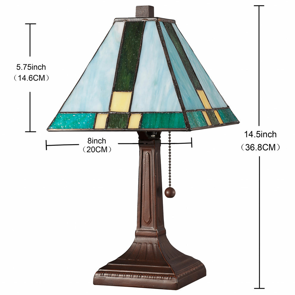 15" Tiffany Cream and Green Mission Style Table Lamp By Homeroots | Table Lamps | Modishstore - 5