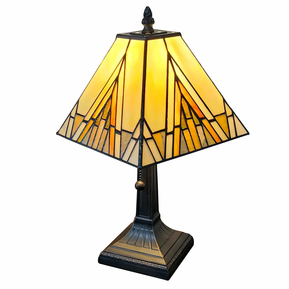 15" Tiffany Yellow and Amber Mission Style Table Lamp By Homeroots | Table Lamps | Modishstore - 2