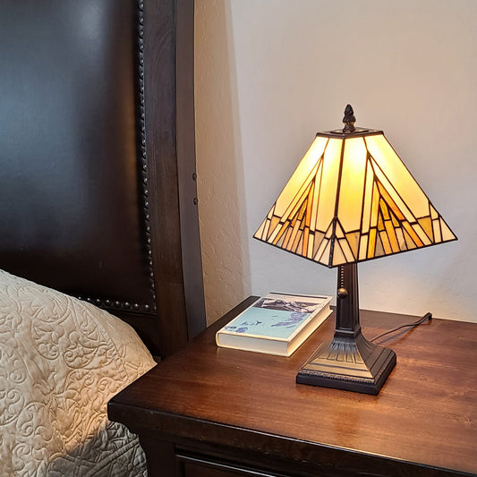 15" Tiffany Yellow and Amber Mission Style Table Lamp By Homeroots | Table Lamps | Modishstore
