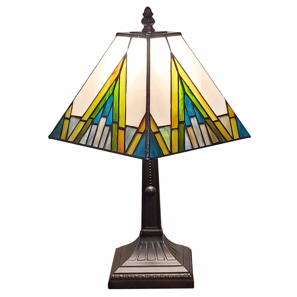 15" Tiffany White Yellow and Blue Mission Style Table Lamp By Homeroots | Table Lamps | Modishstore - 2