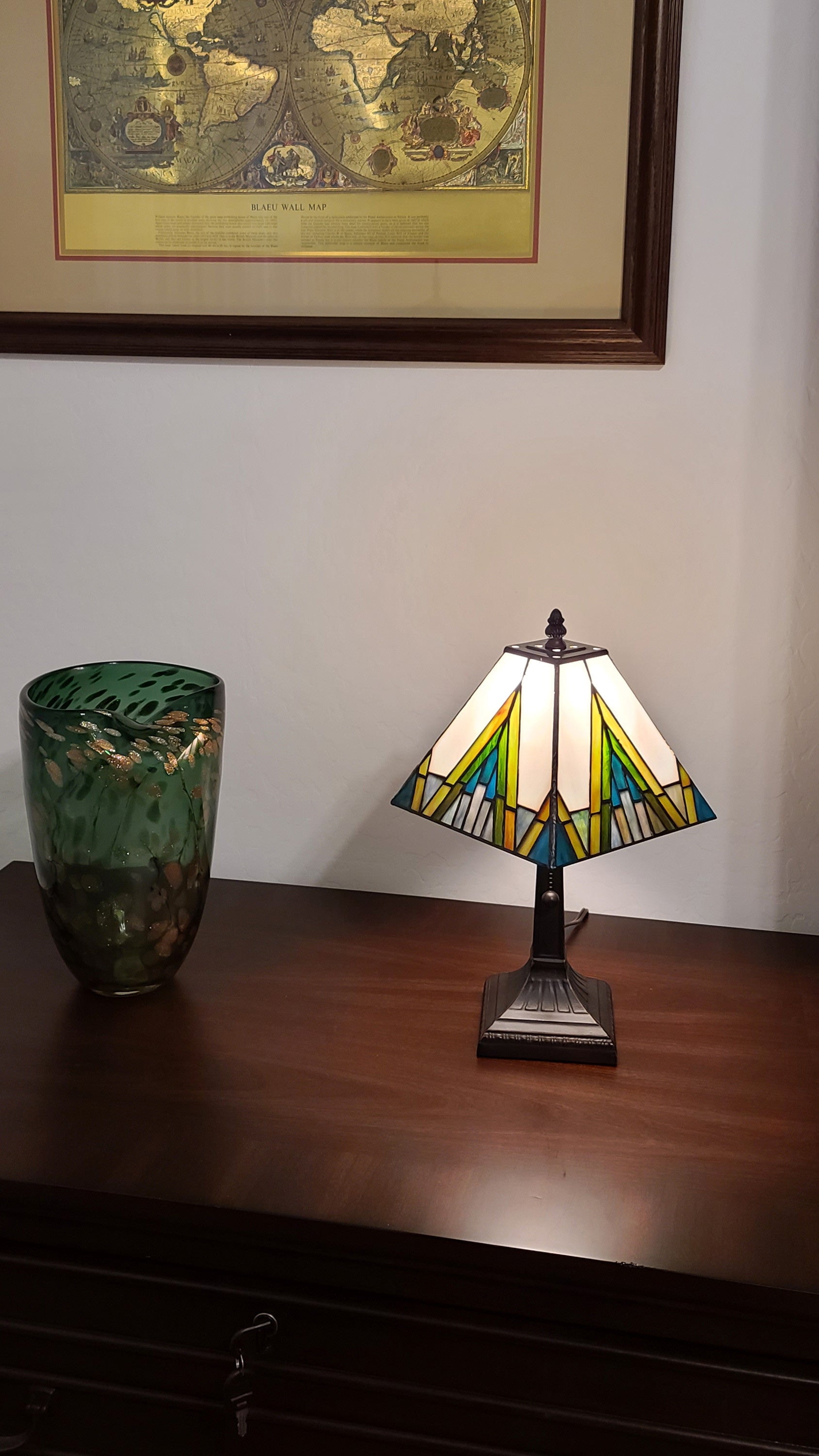 15" Tiffany White Yellow and Blue Mission Style Table Lamp By Homeroots | Table Lamps | Modishstore - 2