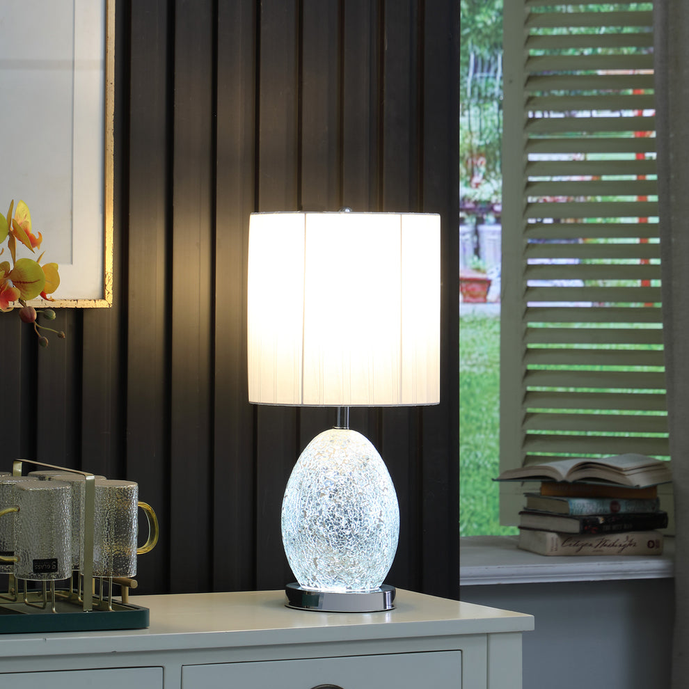 20" White Luster Mirrored Glass Table Lamp With Night Light By Homeroots | Table Lamps | Modishstore - 4