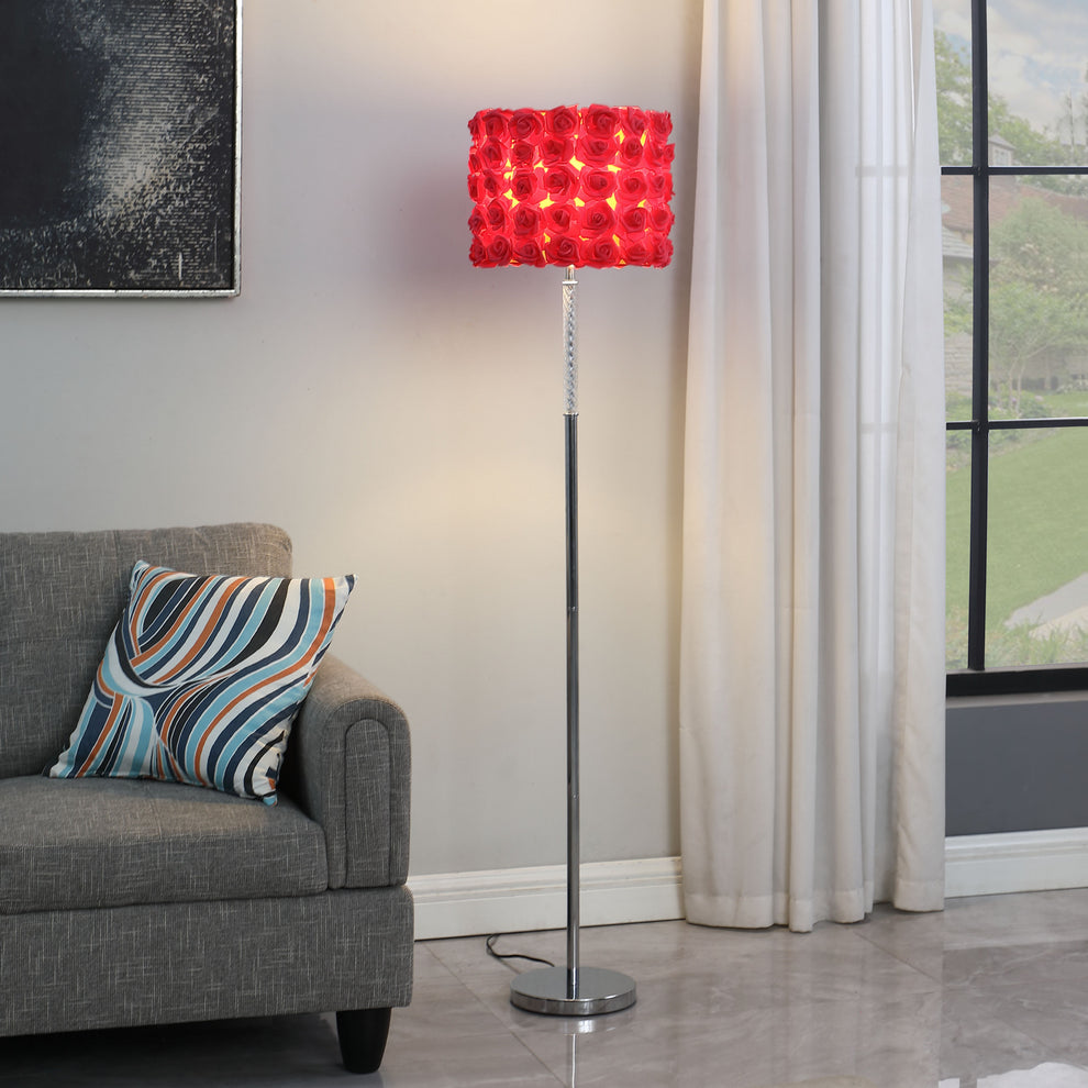 63" Steel Traditional Shaped Floor Lamp With Red Drum Shade By Homeroots | Floor Lamps | Modishstore - 3
