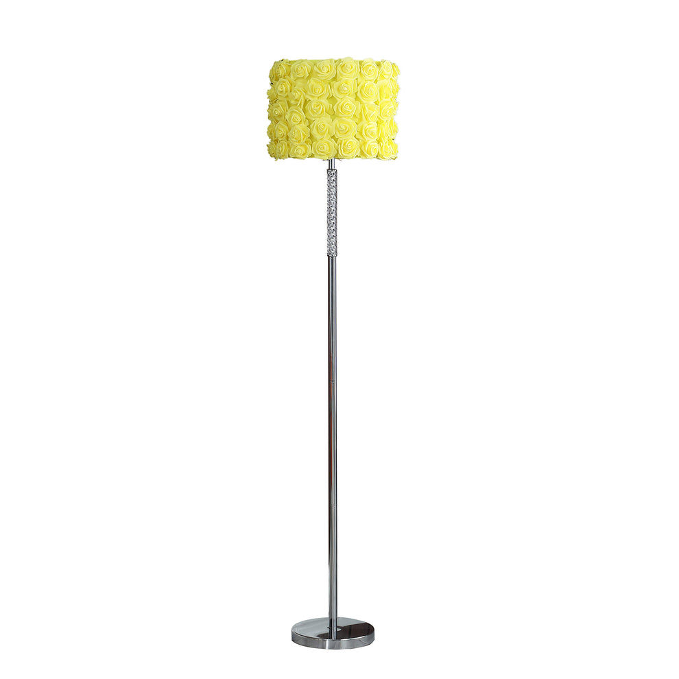 63" Steel Traditional Shaped Floor Lamp With Yellow Roses Drum Shade By Homeroots | Floor Lamps | Modishstore - 2