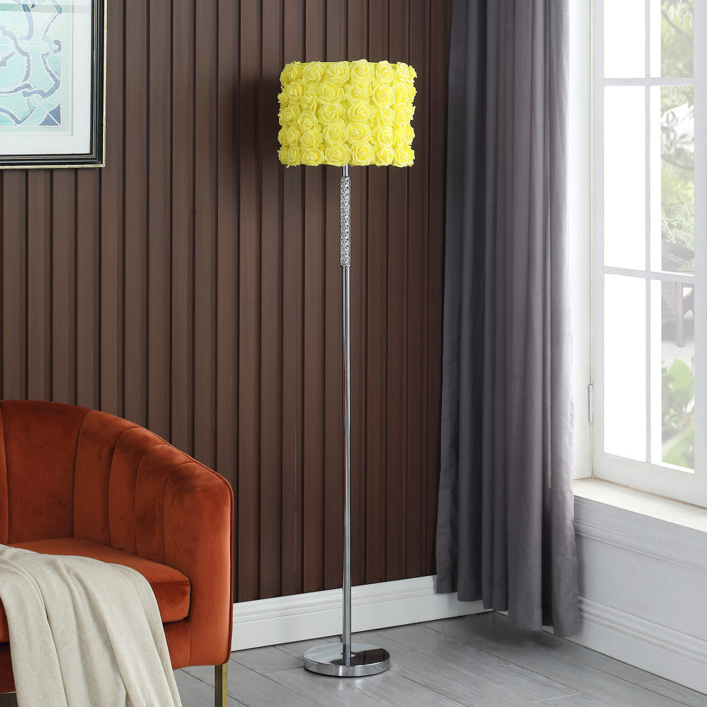63" Steel Traditional Shaped Floor Lamp With Yellow Roses Drum Shade By Homeroots | Floor Lamps | Modishstore
