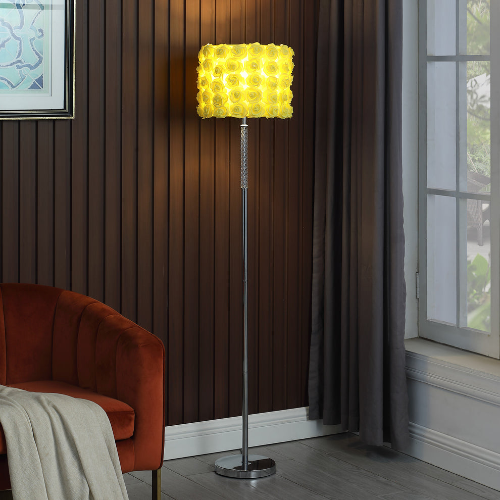 63" Steel Traditional Shaped Floor Lamp With Yellow Roses Drum Shade By Homeroots | Floor Lamps | Modishstore - 3