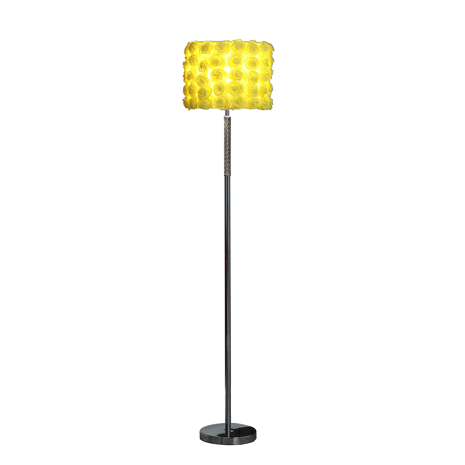 63" Steel Traditional Shaped Floor Lamp With Yellow Roses Drum Shade By Homeroots | Floor Lamps | Modishstore - 4