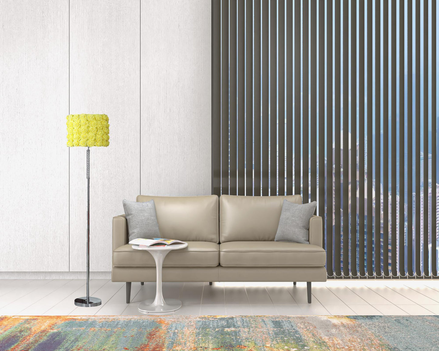 63" Steel Traditional Shaped Floor Lamp With Yellow Roses Drum Shade By Homeroots | Floor Lamps | Modishstore - 5