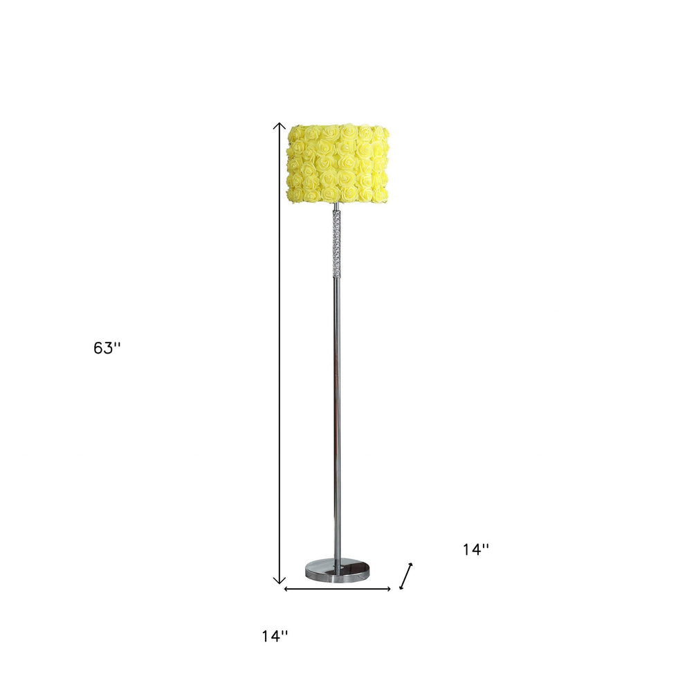 63" Steel Traditional Shaped Floor Lamp With Yellow Roses Drum Shade By Homeroots | Floor Lamps | Modishstore - 6