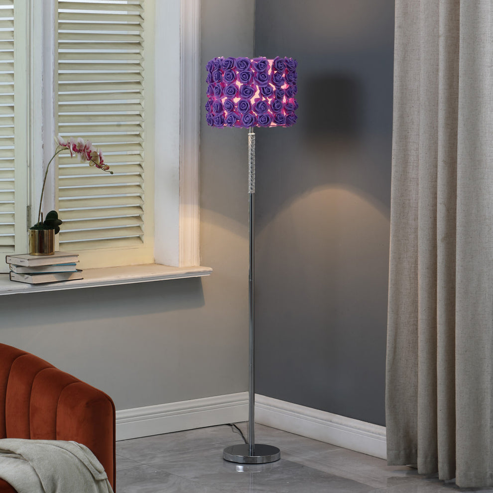 63" Steel Traditional Shaped Floor Lamp With Lavender Drum Shade By Homeroots | Floor Lamps | Modishstore - 3