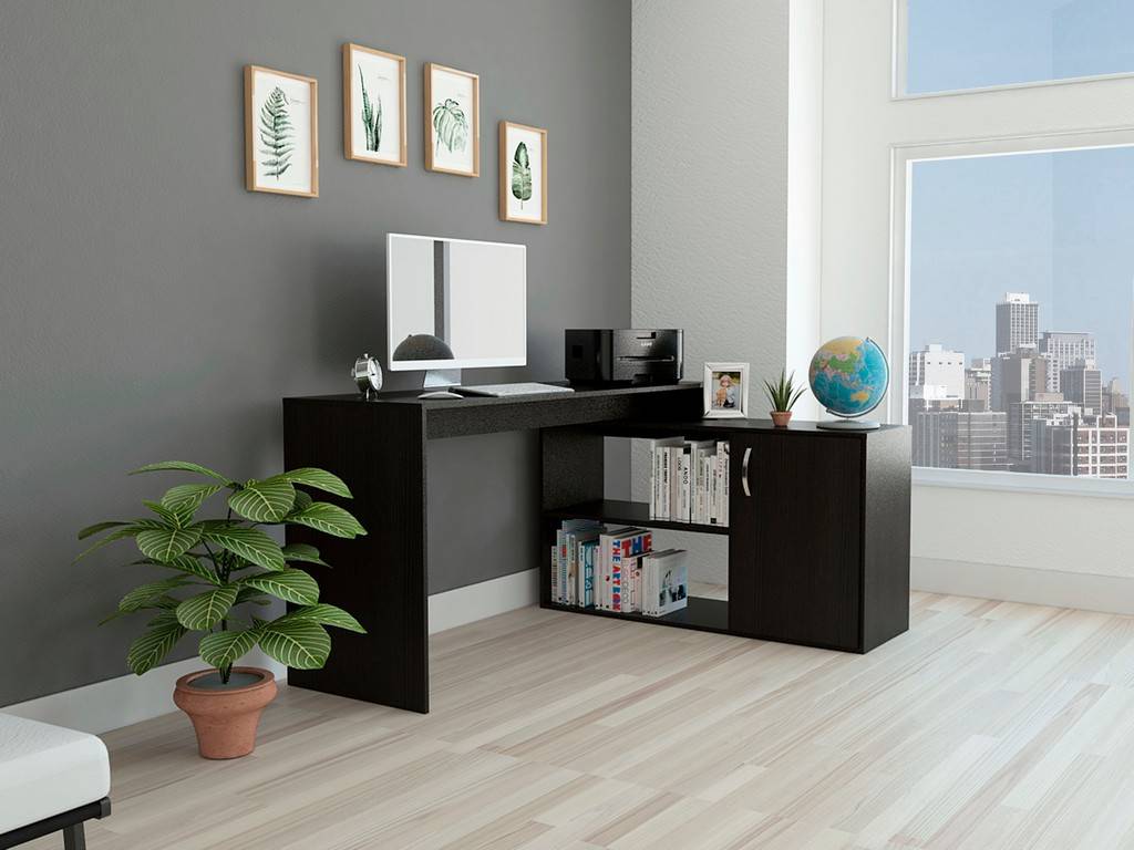 Sleek Black Wengue L Shape Office Desk By Homeroots | Desks | Modishstore