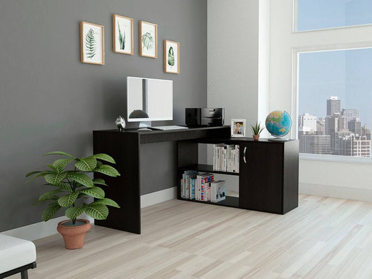 Sleek Black Wengue L Shape Office Desk By Homeroots | Desks | Modishstore - 3