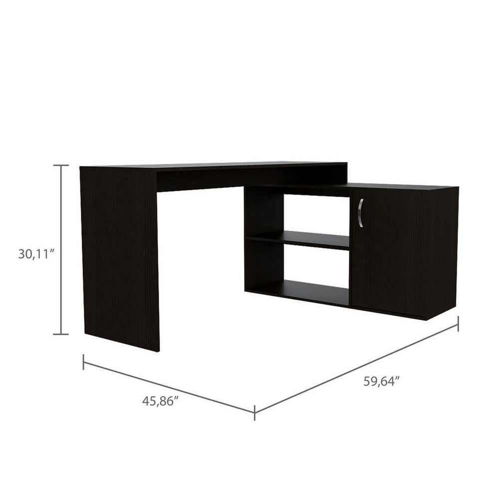 Sleek Black Wengue L Shape Office Desk By Homeroots | Desks | Modishstore - 4