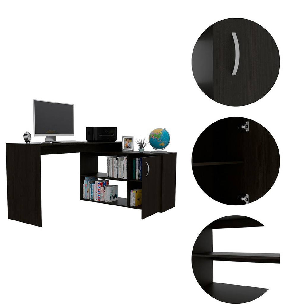 Sleek Black Wengue L Shape Office Desk By Homeroots | Desks | Modishstore - 5