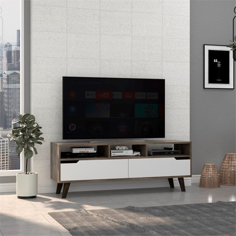 Stylish Dark Walnut and White Television Stand By Homeroots | TV Stands | Modishstore - 2