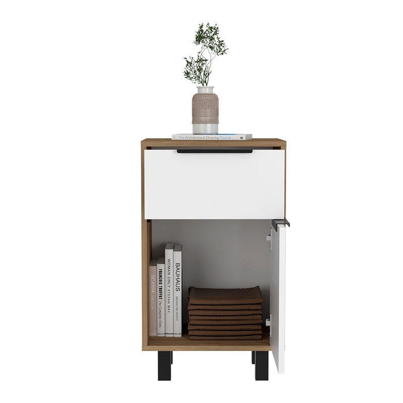 Stylish White and Pine Bedroom Nightstand By Homeroots | Nightstands | Modishstore - 3