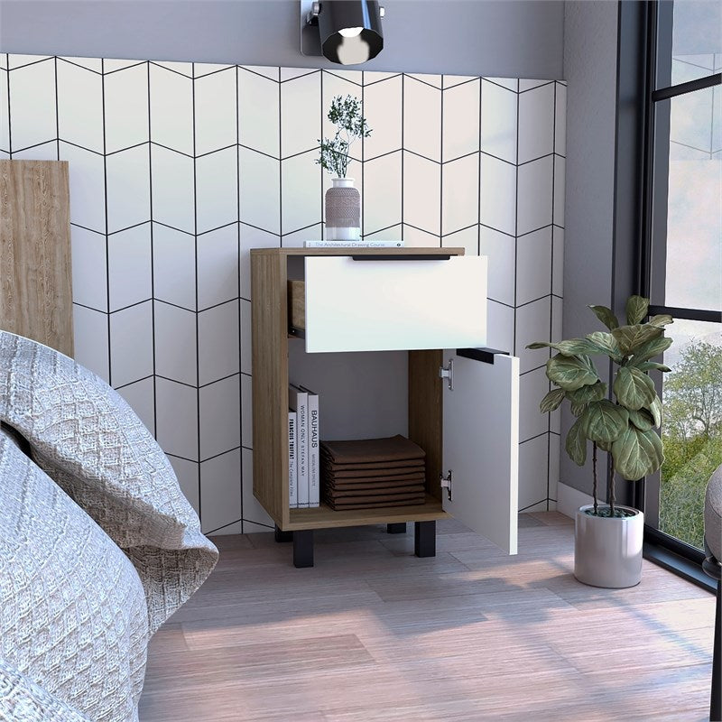 Stylish White and Pine Bedroom Nightstand By Homeroots | Nightstands | Modishstore - 5