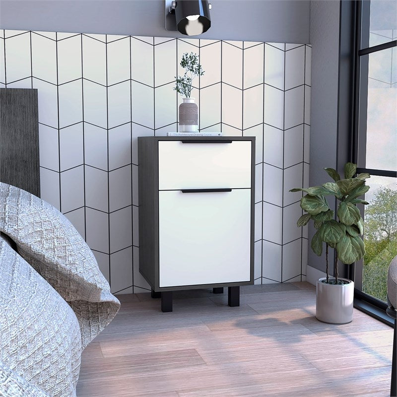 Stylish and Contemporary Smokey Oak and White Bedroom Nightstand By Homeroots | Nightstands | Modishstore