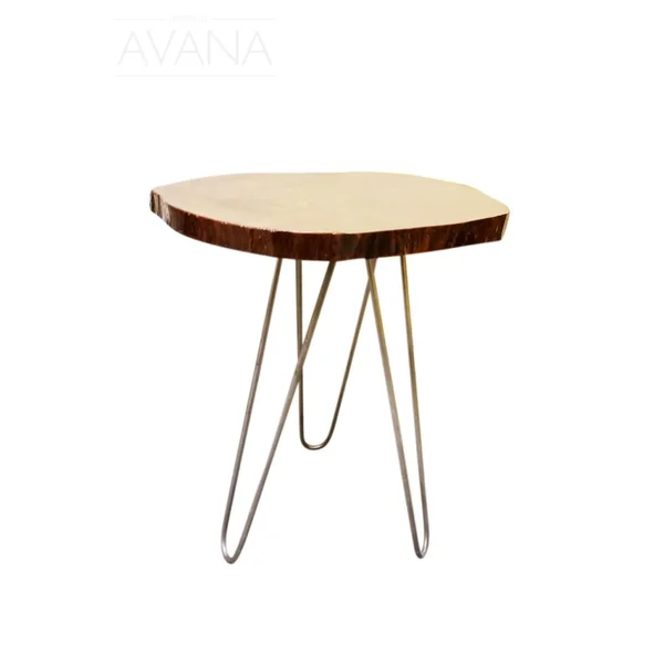 24" Natural Solid Wood Live Edge and Metal End Table By Homeroots | End Tables | Modishstore - 2