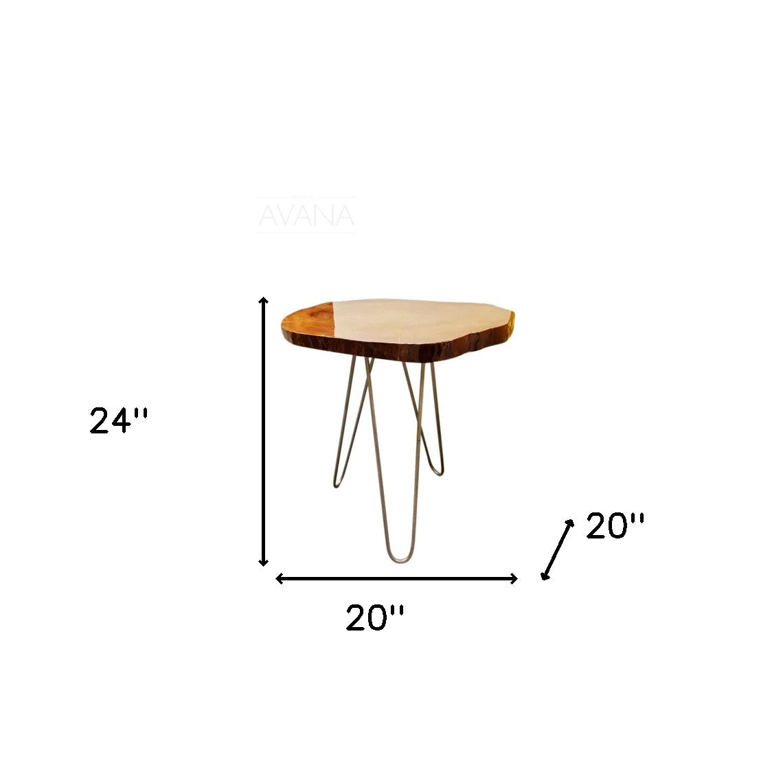 24" Natural Solid Wood Live Edge and Metal End Table By Homeroots