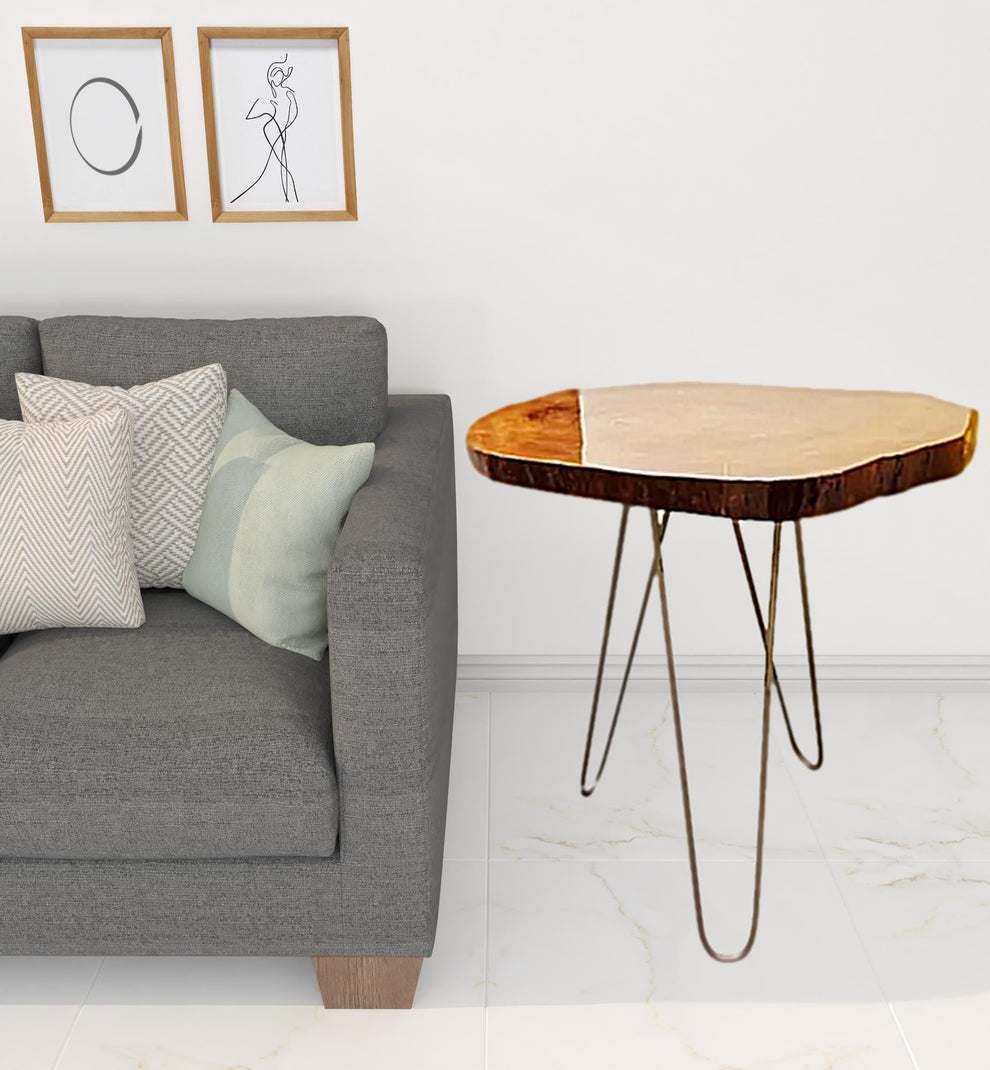 24" Natural Solid Wood Live Edge and Metal End Table By Homeroots | End Tables | Modishstore - 4