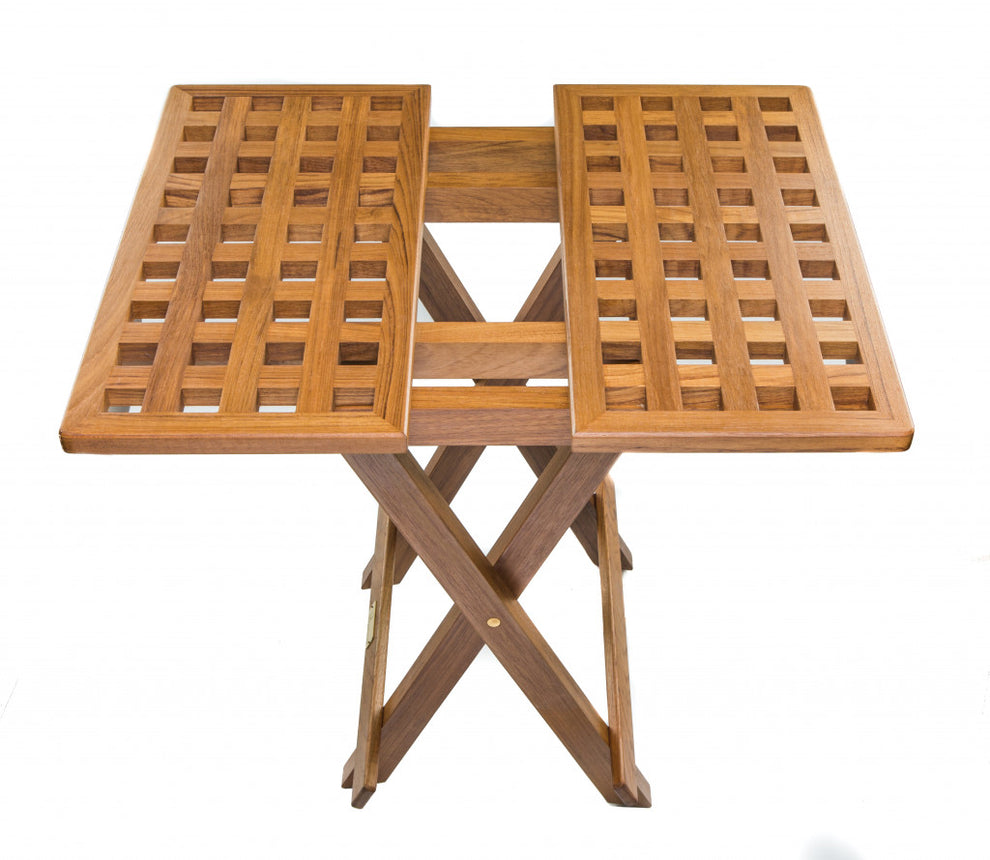 19" Brown Solid Teak Wood Square Indoor Outdoor Folding End Table By Homeroots | End Tables | Modishstore - 3