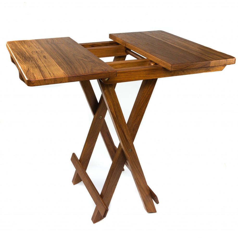 19" Brown Solid Square Teak Folding Indoor Outdoor End Table By Homeroots | End Tables | Modishstore - 3