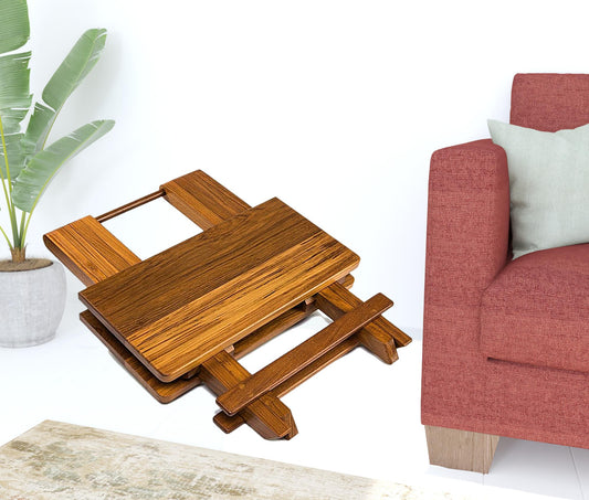 19" Brown Solid Square Teak Folding Indoor Outdoor End Table By Homeroots | End Tables | Modishstore
