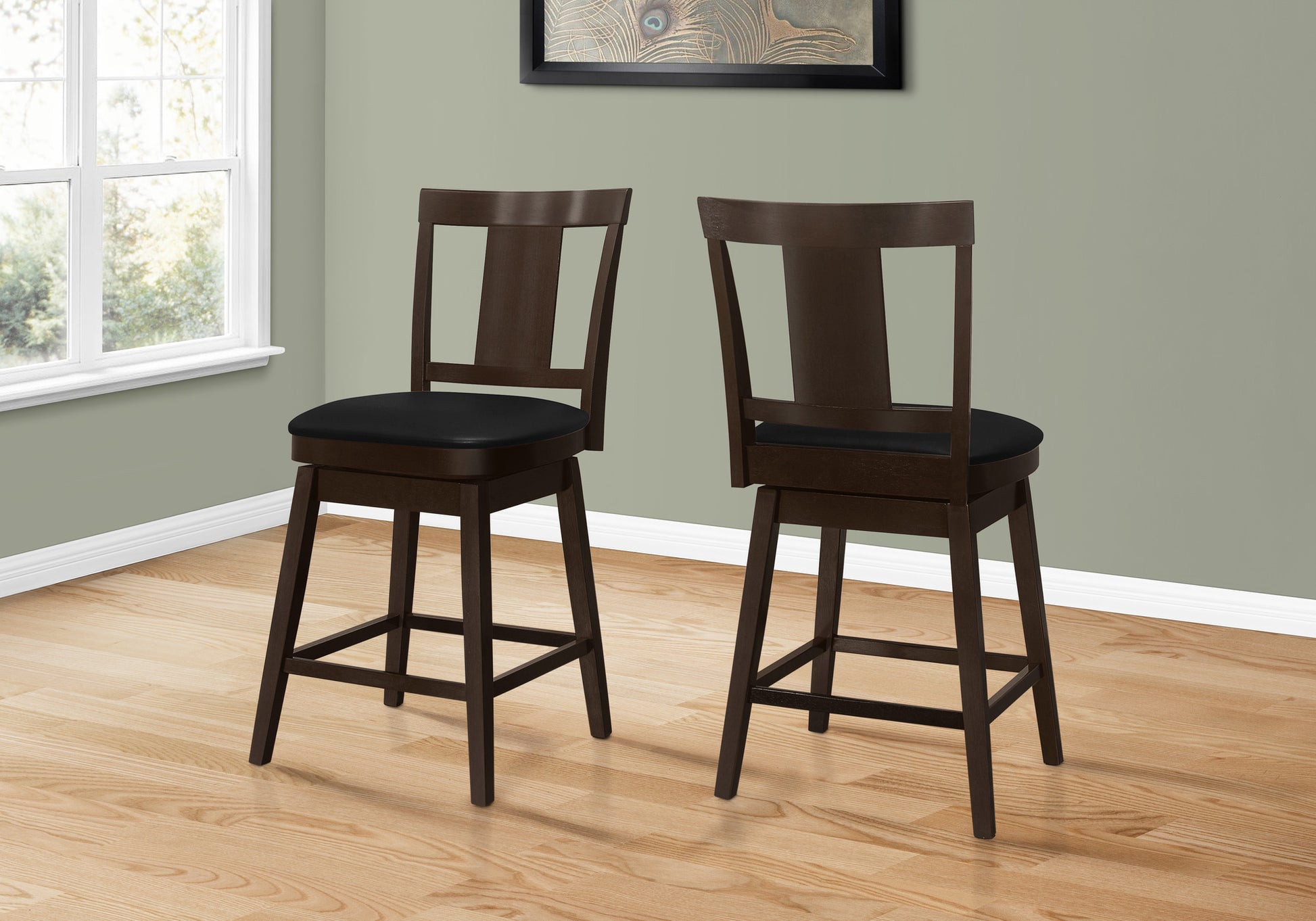 Set Of Two 39" Black Espresso Counter Height Swivel Full Back Bar Chairs By Homeroots | Bar Stools | Modishstore - 2