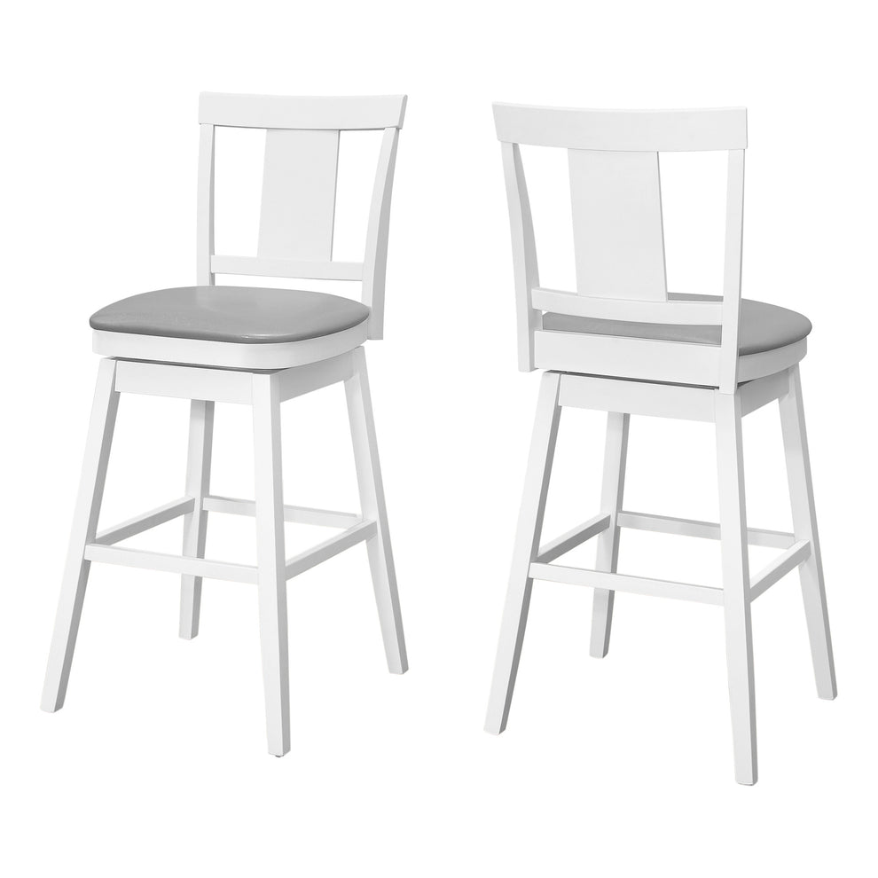 Set Of Two 28" Gray And White Faux Leather And Solid Wood Swivel Counter Height Bar Chairs With Footrest By Homeroots | Bar Stools | Modishstore - 2