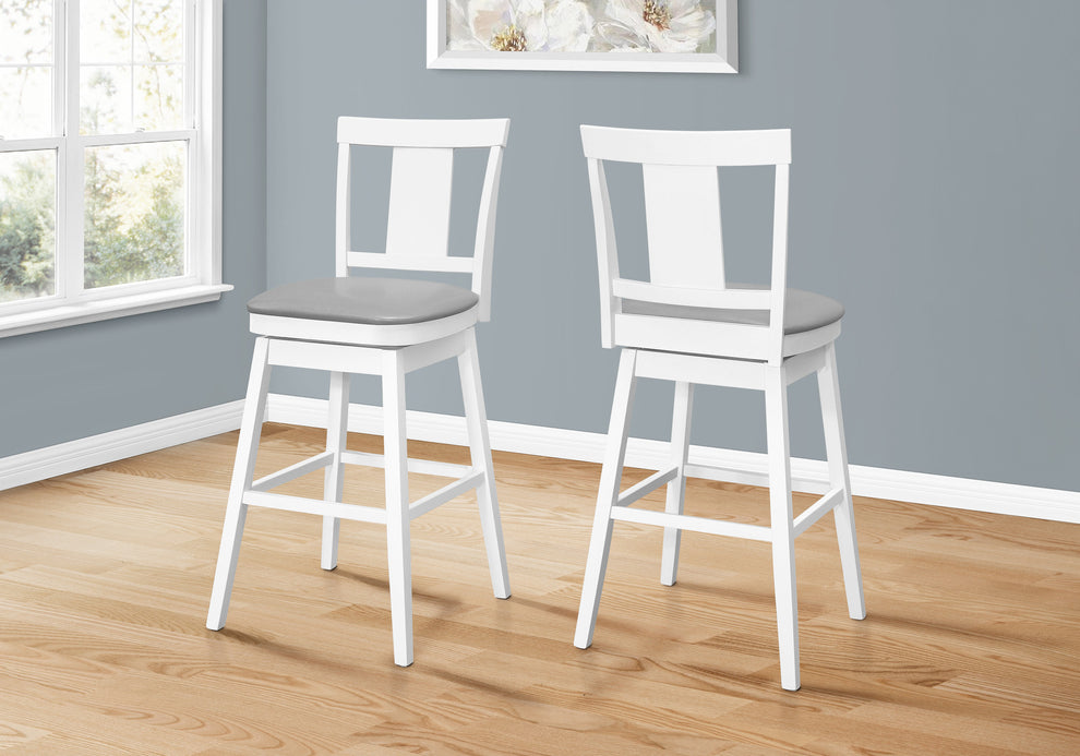 Set Of Two 28" Gray And White Faux Leather And Solid Wood Swivel Counter Height Bar Chairs With Footrest By Homeroots | Bar Stools | Modishstore - 3