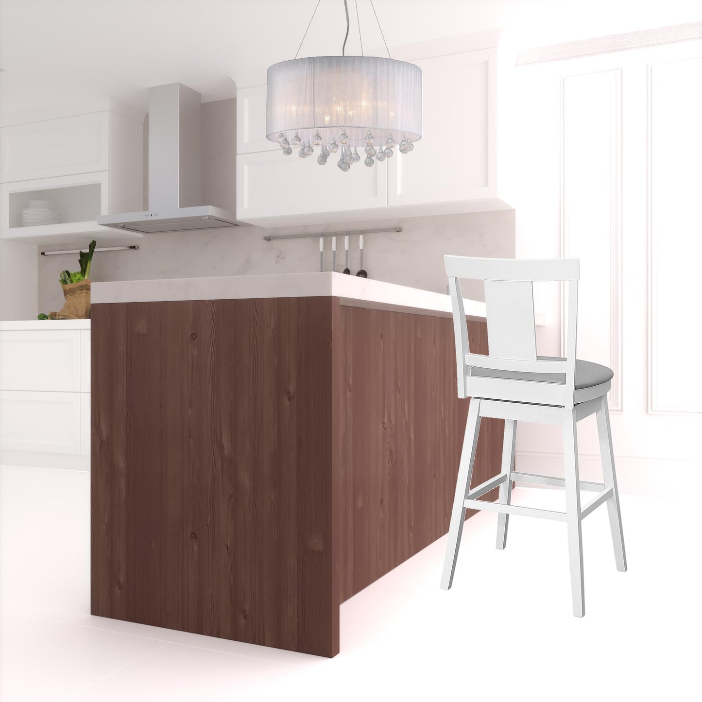 Set Of Two 28" Gray And White Faux Leather And Solid Wood Swivel Counter Height Bar Chairs With Footrest By Homeroots | Bar Stools | Modishstore