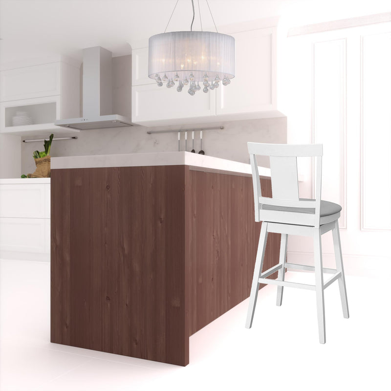 Set Of Two 28" Gray And White Faux Leather And Solid Wood Swivel Counter Height Bar Chairs With Footrest By Homeroots | Bar Stools | Modishstore