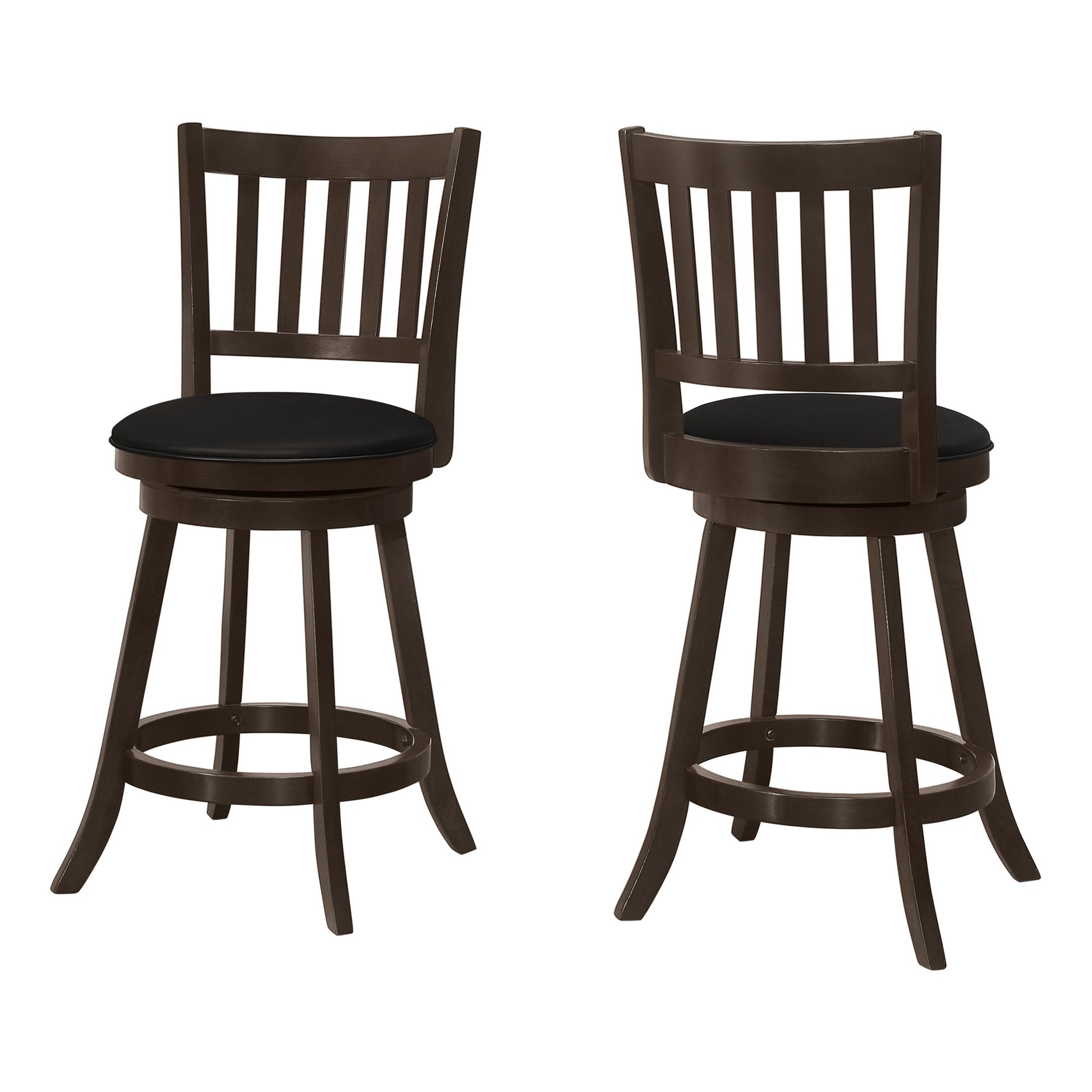 Set Of Two 23" Black And Espresso Faux Leather And Solid Wood Swivel Counter Height Bar Chairs With Footrest By Homeroots | Bar Stools | Modishstore - 2