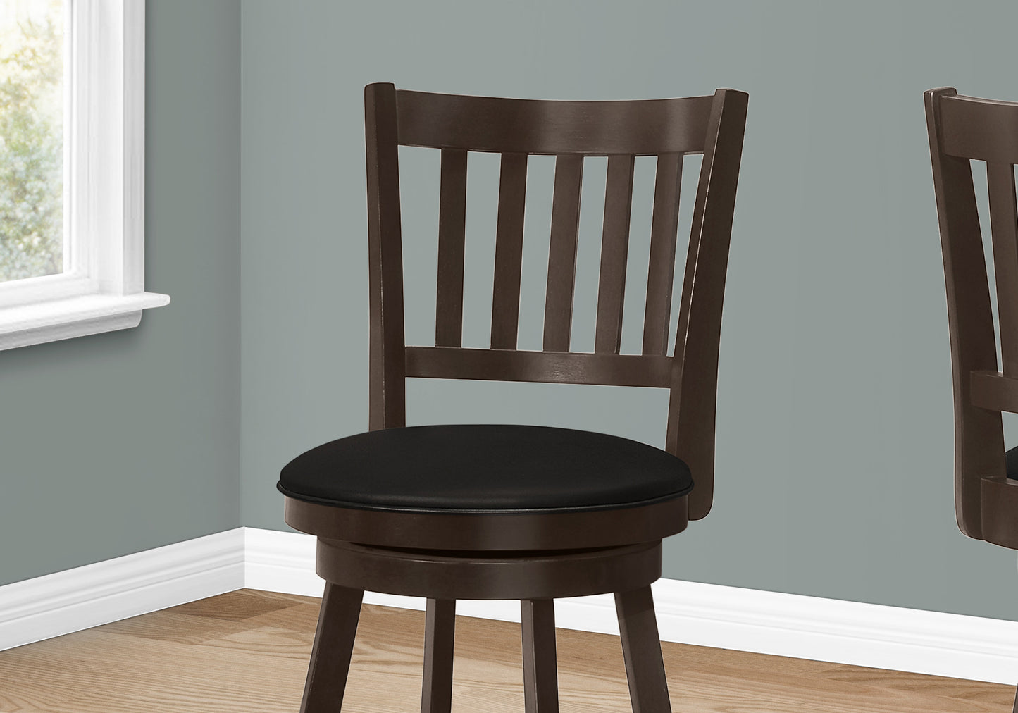 Set Of Two 23" Black And Espresso Faux Leather And Solid Wood Swivel Counter Height Bar Chairs With Footrest By Homeroots | Bar Stools | Modishstore - 4