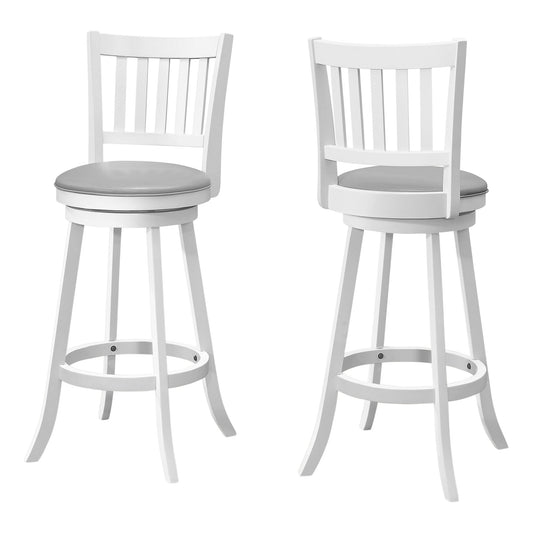 Set Of Two 44" Grey White Bar Height Swivel Full Back Bar Chairs By Homeroots