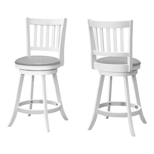 Set Of Two 38" Grey White Counter Height Swivel Full Back Bar Chairs By Homeroots