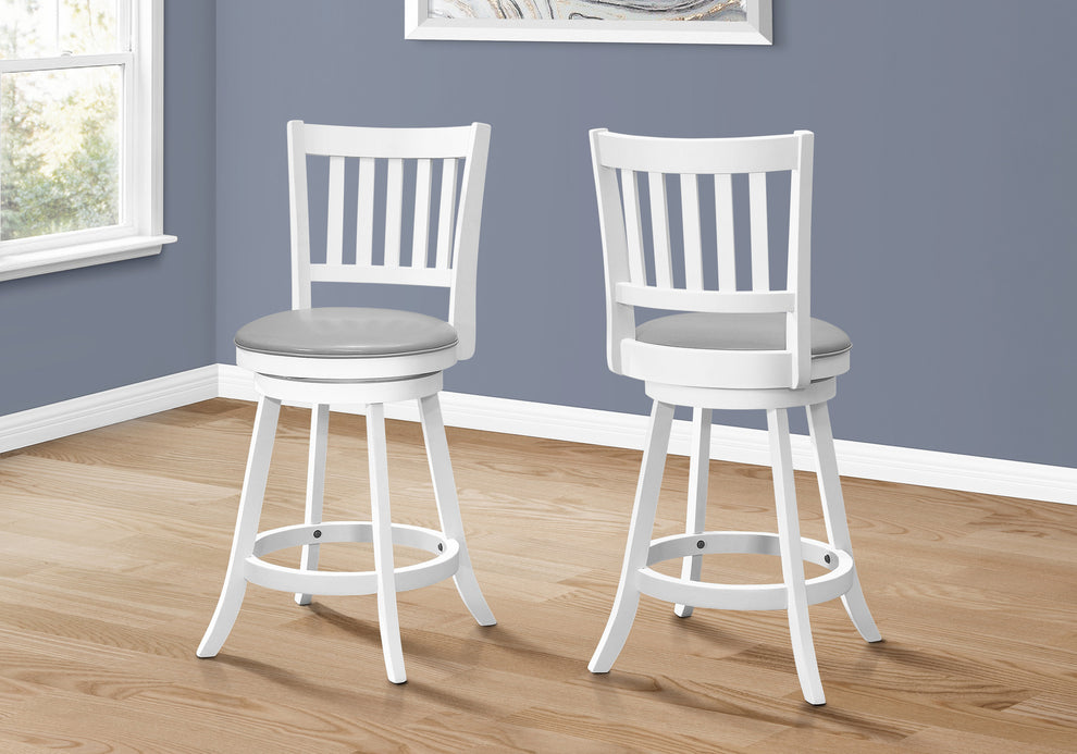 Set Of Two 38" Grey White Counter Height Swivel Full Back Bar Chairs By Homeroots | Bar Stools | Modishstore - 2