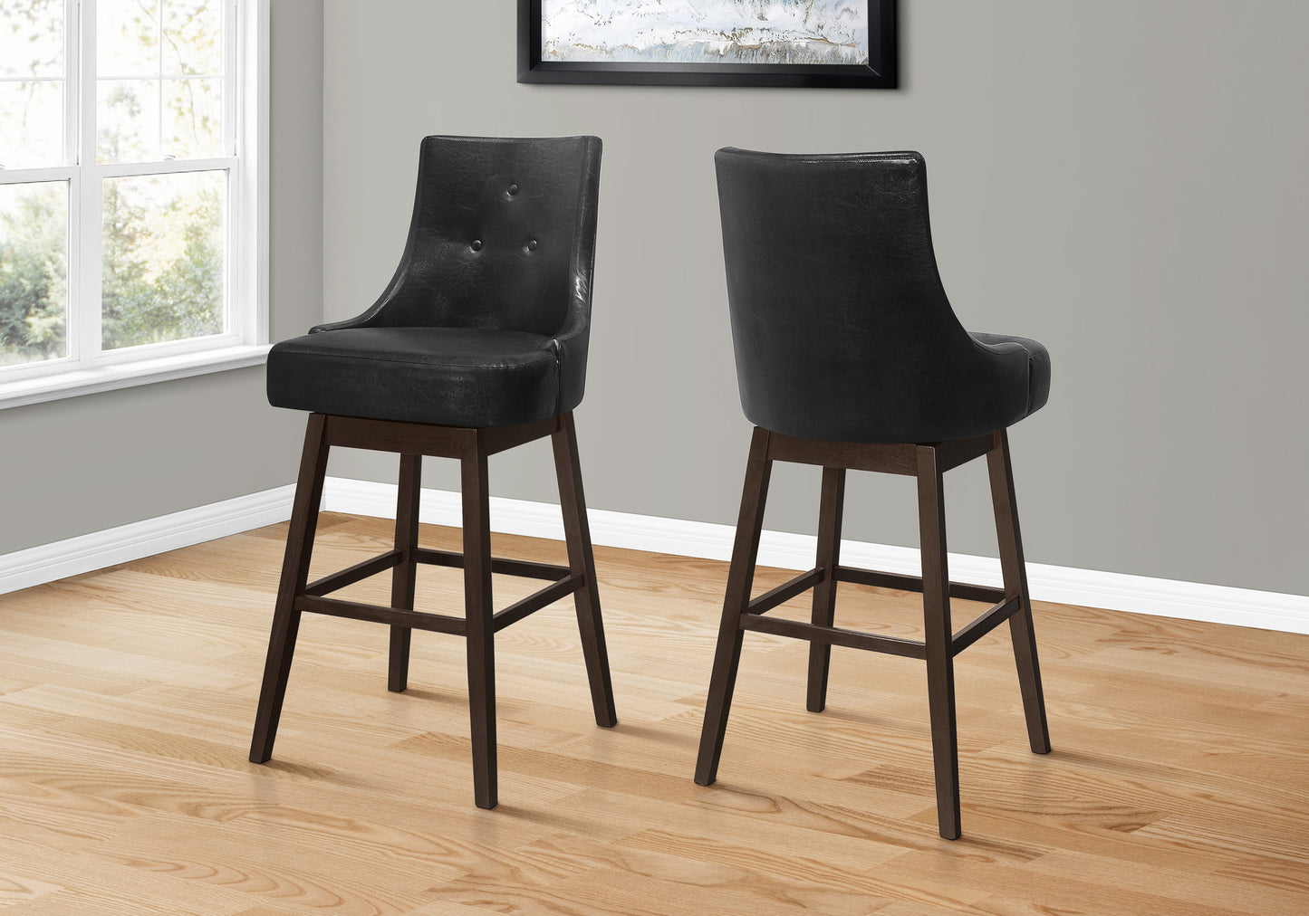 Set Of Two 46" Black Bar Height Swivel Full Back Bar Chairs By Homeroots | Bar Stools | Modishstore - 2