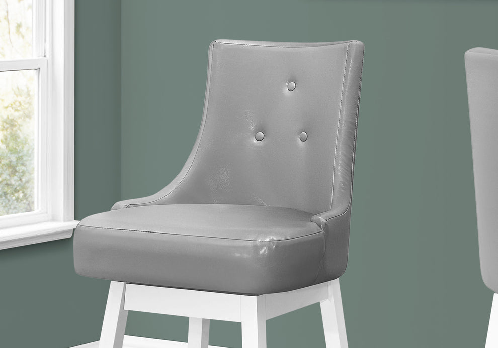 Set Of Two 29" Gray And White Faux Leather And Solid Wood Swivel Bar Height Bar Chairs With Footrest By Homeroots | Bar Stools | Modishstore - 4