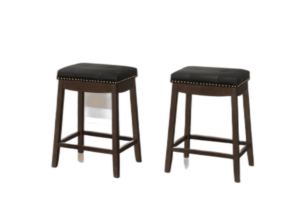 Set Of Two 25" Black And Espresso Faux Leather And Solid Wood Backless Counter Height Bar Chairs With Footrest By Homeroots | Bar Stools | Modishstore - 2