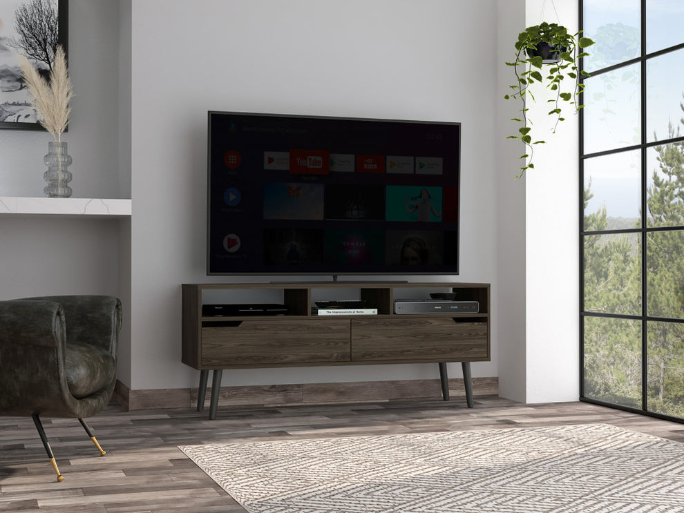54" Dark Walnut Manufactured Wood Open Shelving TV Stand By Homeroots | TV Stands | Modishstore - 4