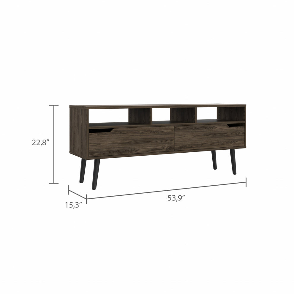 54" Dark Walnut Manufactured Wood Open Shelving TV Stand By Homeroots | TV Stands | Modishstore - 5