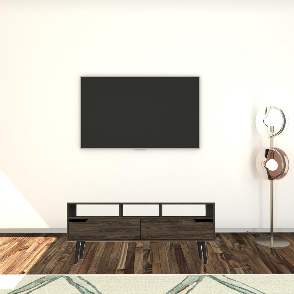 54" Dark Walnut Manufactured Wood Open Shelving TV Stand By Homeroots | TV Stands | Modishstore - 2