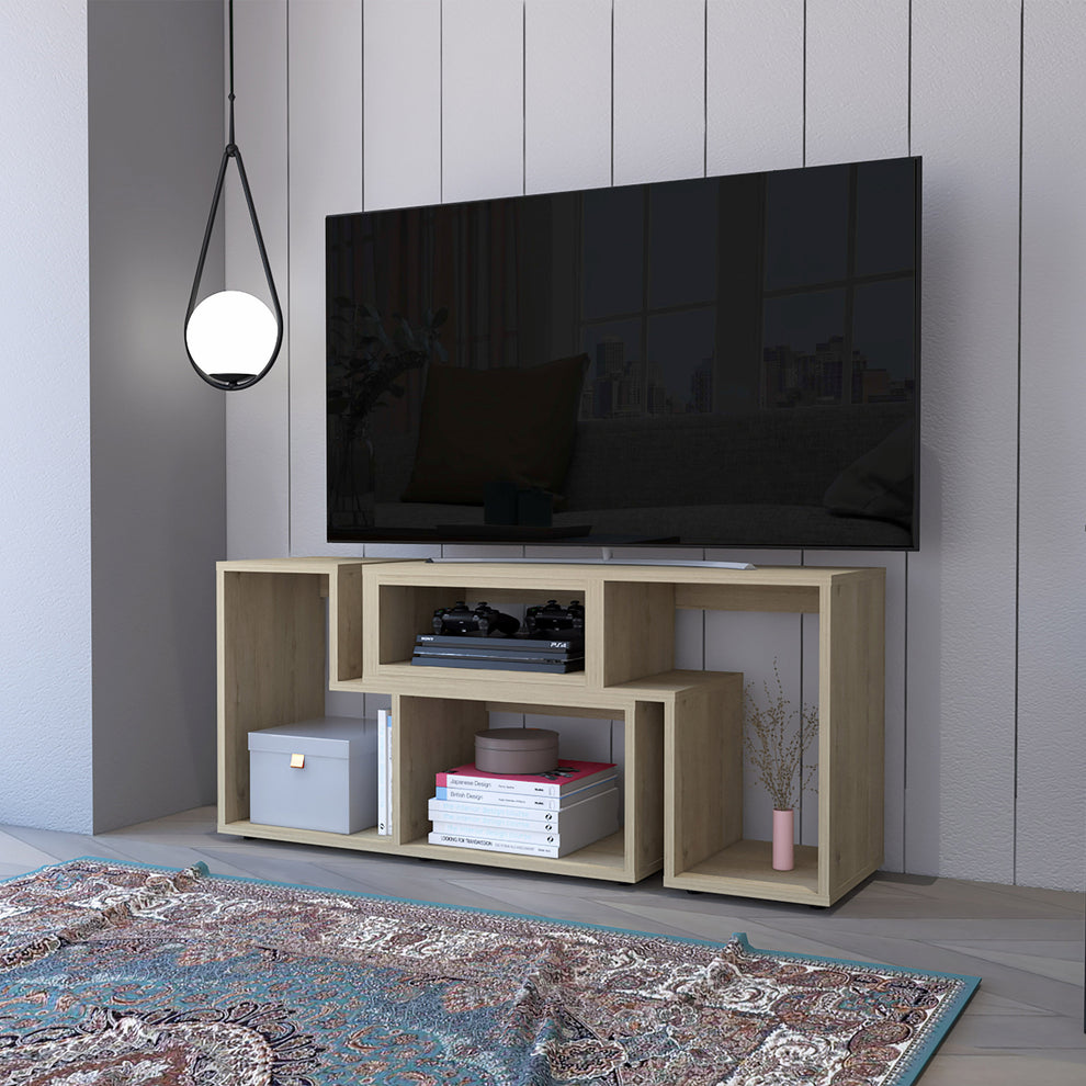 63" Wood Brown Particle Board Open Shelving TV Stand By Homeroots | TV Stands | Modishstore - 4