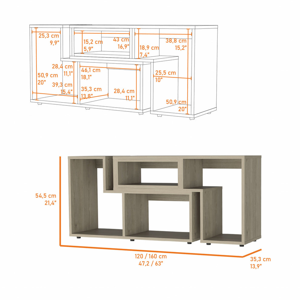 63" Wood Brown Particle Board Open Shelving TV Stand By Homeroots | TV Stands | Modishstore - 5