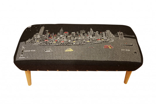 38" NYC Nighttime Skyline Embroidered Ottoman By Homeroots | Ottomans | Modishstore